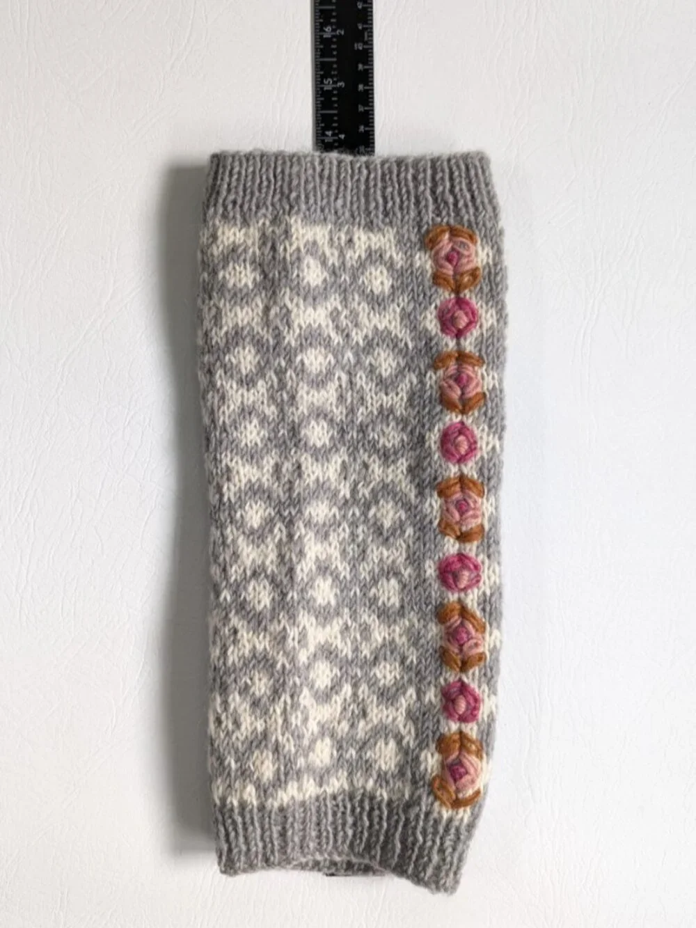 French Knot Wool Leg Warmers Hand Knit Boot Cuffs Embroidered Boho